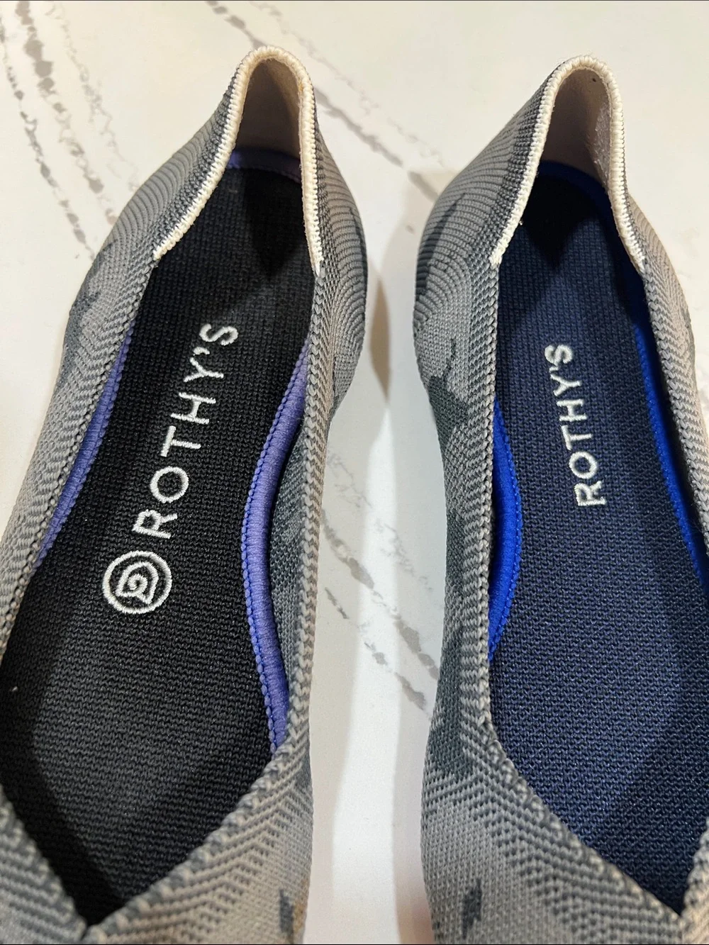Rothy's Gray Camouflage Slip-On Ballet Flats with Red Sole size 7
